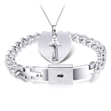 Lovers Love Heart Lock Bracelets Bangles Key Pendant Necklace