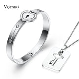 Lovers Love Heart Lock Bracelets Bangles Key Pendant Necklace